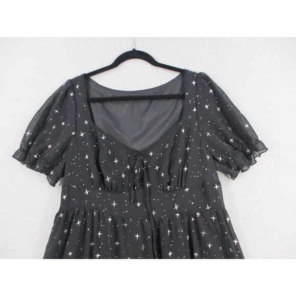 Cider Womens Starry Night Dress 1XL Black Sheer Short Sleeve Empire Waist - Picture 8 of 14